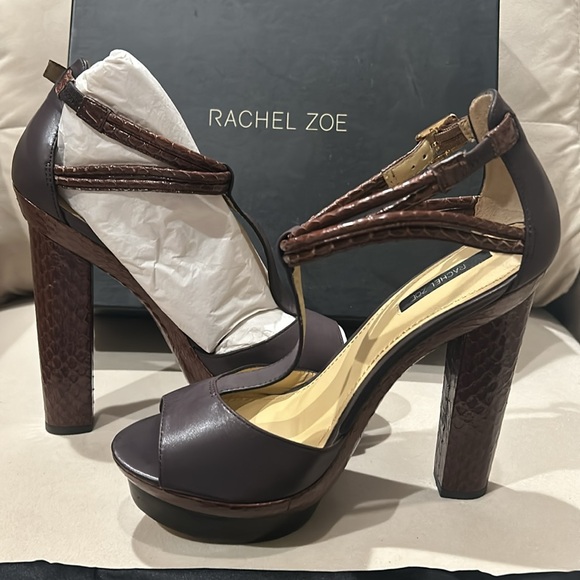 Rachel Zoe brown Parton calf Lea with real snake size 9 New in box & dust cover - Picture 7 of 9